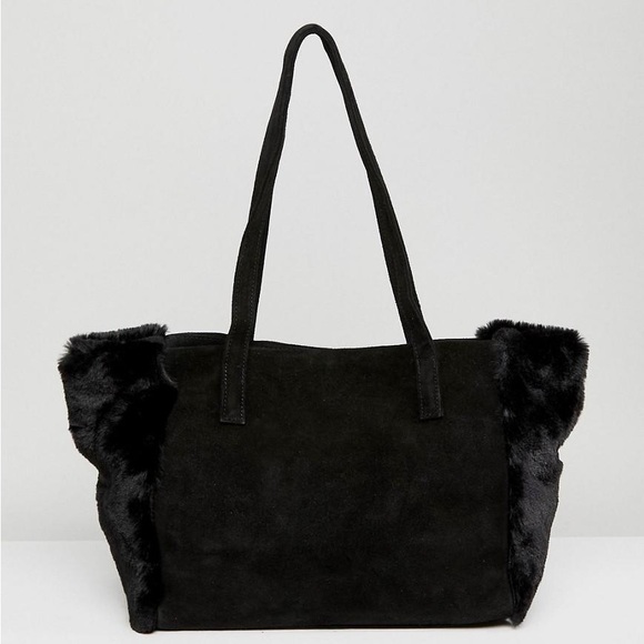 Urbancode Handbags - Urbancode  Black Suede and Faux Fur Shopper NWOT